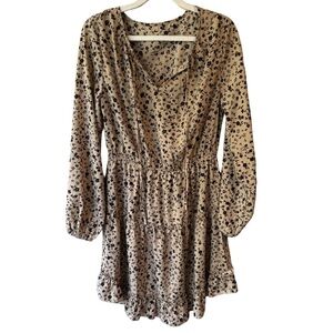 Source Unknown Tan and Black Plunge Neck Long Sleeve Sundress Women’s M